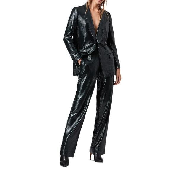 AllSaints Blue Petrol Sequin Leanna Trouser Pants - Picture 2 of 13
